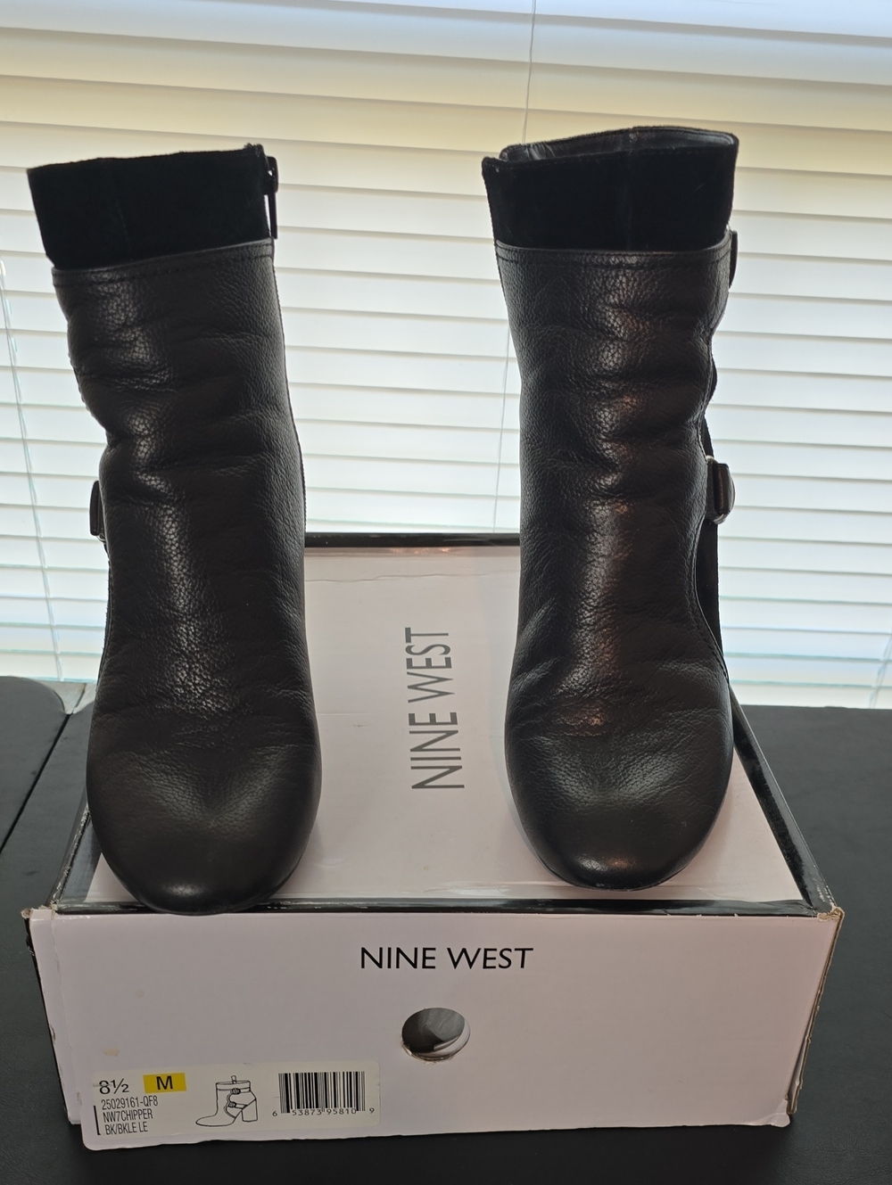 Nine West Black Leather Ankle Booties with Side Strap